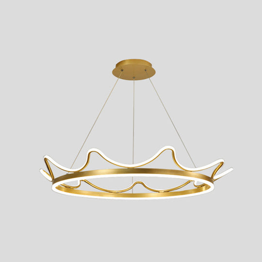Crown Suspension Pendant Light For Kids Bedroom With Metallic Finish Gold / 36.5