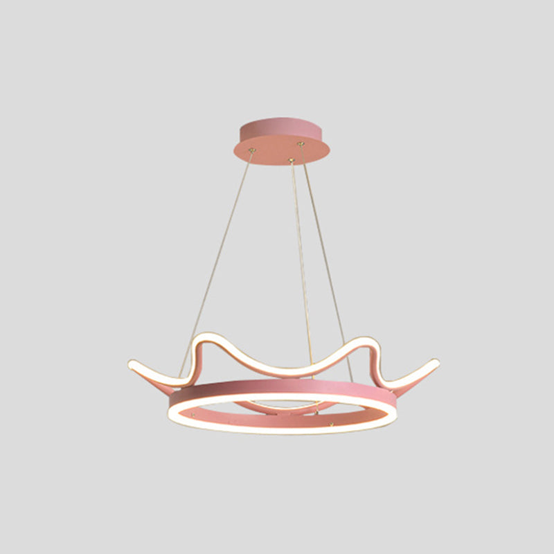 Crown Suspension Pendant Light For Kids Bedroom With Metallic Finish Pink / 20.5(53Cm)