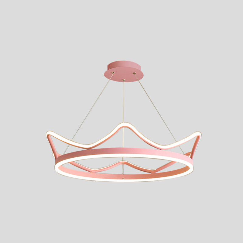 Crown Suspension Pendant Light For Kids Bedroom With Metallic Finish Pink / 28.5