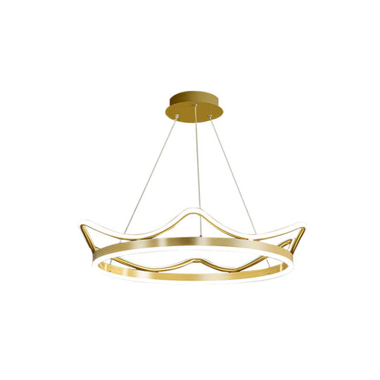 Crown Suspension Pendant Light For Kids Bedroom With Metallic Finish