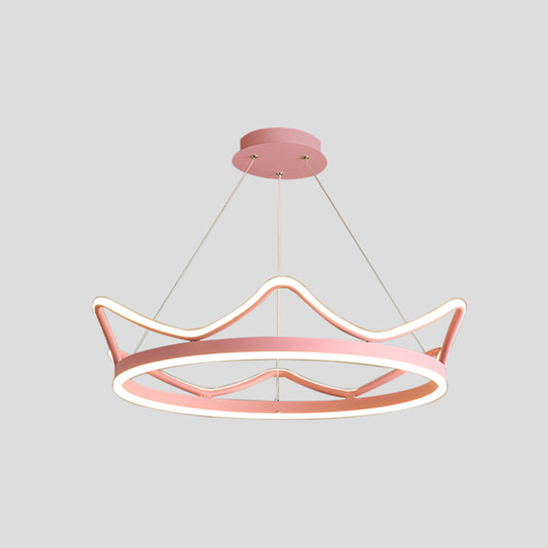 Crown Suspension Pendant Light For Kids Bedroom With Metallic Finish Pink / 36.5
