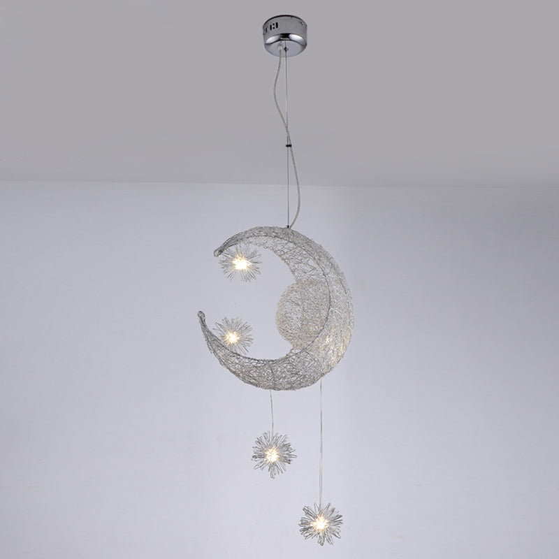 Stylish Moon And Star Ceiling Lamp For Kids Bedroom Chrome
