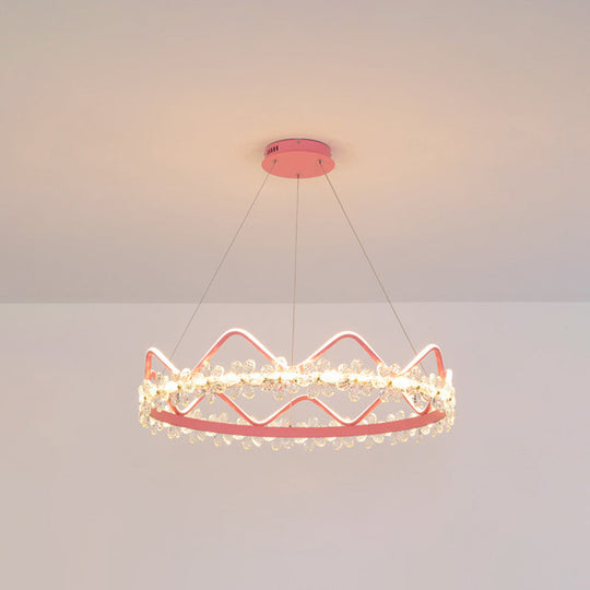 Nordic Style Crystal Pendant Light With 1 Suspended Crown For Living Room Pink / 32.5 Warm