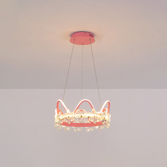 Nordic Style Crystal Pendant Light With 1 Suspended Crown For Living Room Pink / 17 Warm