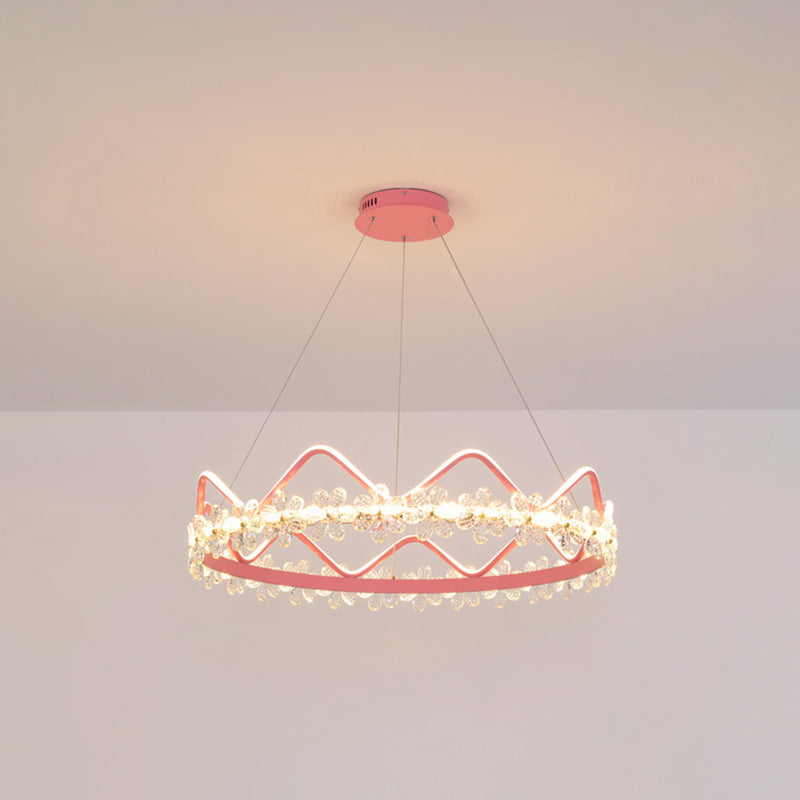 Nordic Style Crystal Pendant Light With 1 Suspended Crown For Living Room Pink / 32.5 Remote Control