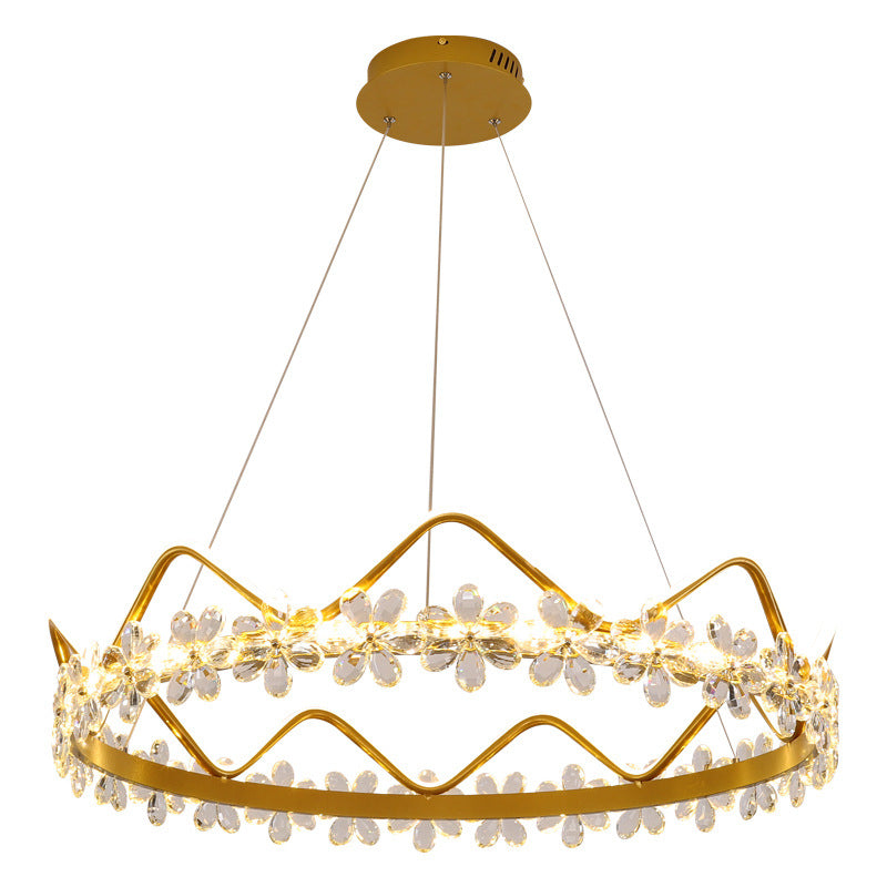 Nordic Style Crystal Pendant Light With 1 Suspended Crown For Living Room