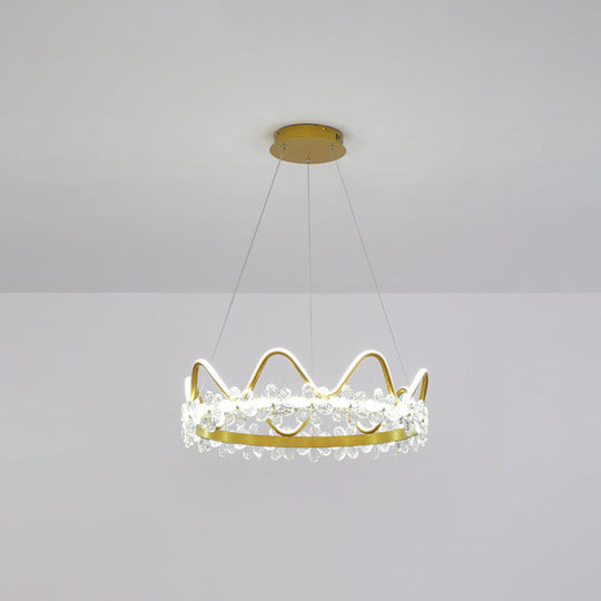 Nordic Style Crystal Pendant Light With 1 Suspended Crown For Living Room Gold / 25 White