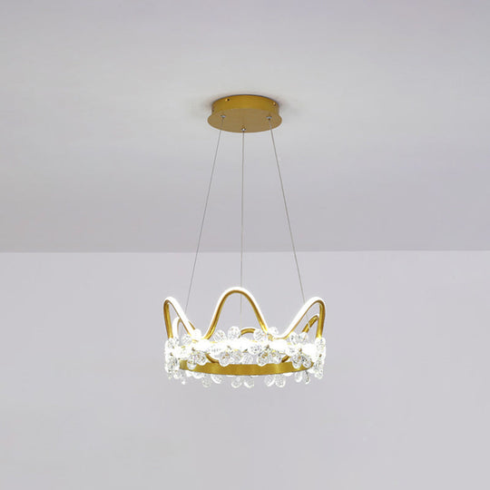 Nordic Style Crystal Pendant Light With 1 Suspended Crown For Living Room Gold / 17 White