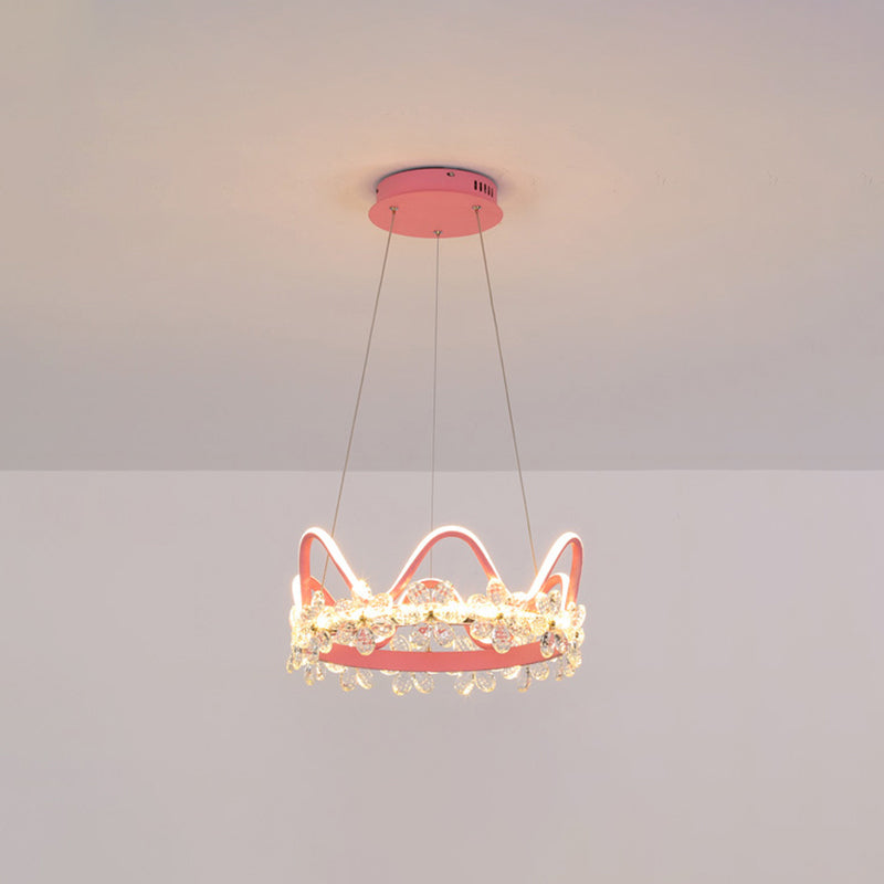 Nordic Style Crystal Pendant Light With 1 Suspended Crown For Living Room Pink / 17 Remote Control