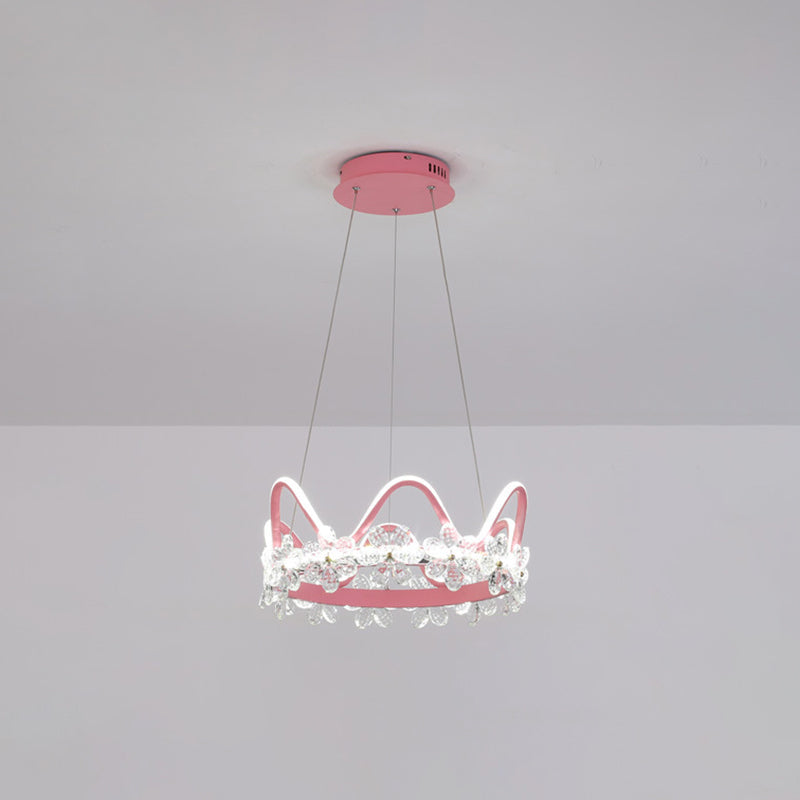 Nordic Style Crystal Pendant Light With 1 Suspended Crown For Living Room Pink / 17 White