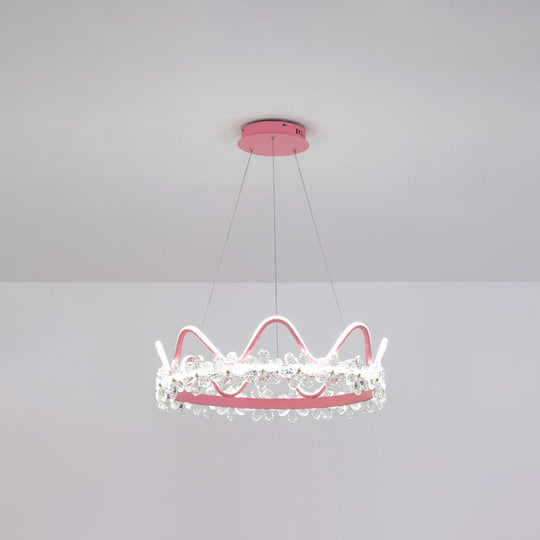 Nordic Style Crystal Pendant Light With 1 Suspended Crown For Living Room Pink / 25 White