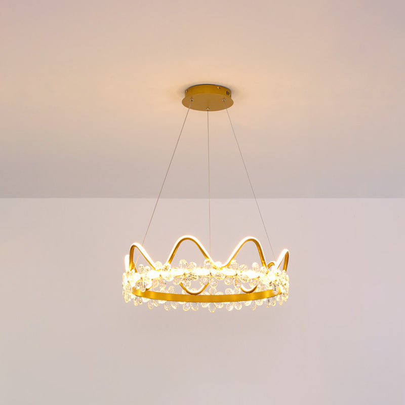 Nordic Style Crystal Pendant Light With 1 Suspended Crown For Living Room Gold / 25 Warm