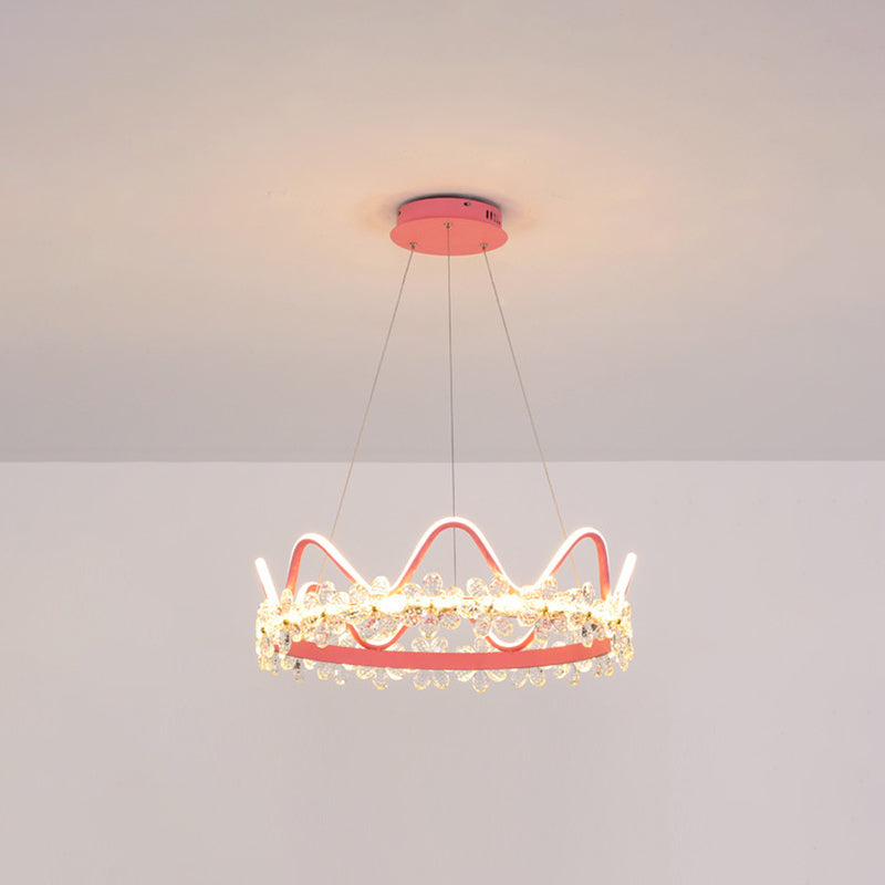 Nordic Style Crystal Pendant Light With 1 Suspended Crown For Living Room Pink / 25 Third Gear