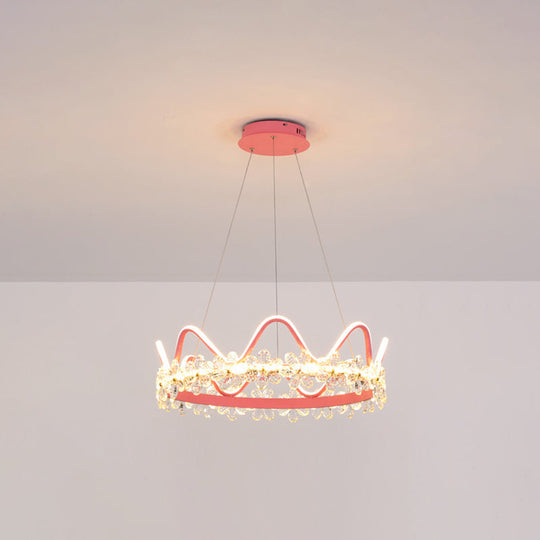 Nordic Style Crystal Pendant Light With 1 Suspended Crown For Living Room Pink / 25 Third Gear