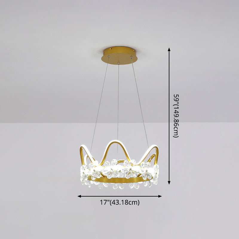 Nordic Style Crystal Pendant Light With 1 Suspended Crown For Living Room