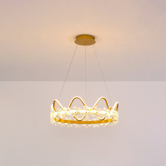 Nordic Style Crystal Pendant Light With 1 Suspended Crown For Living Room Gold / 25 Remote Control