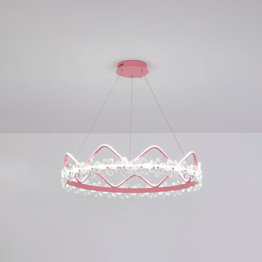 Nordic Style Crystal Pendant Light With 1 Suspended Crown For Living Room Pink / 32.5 White