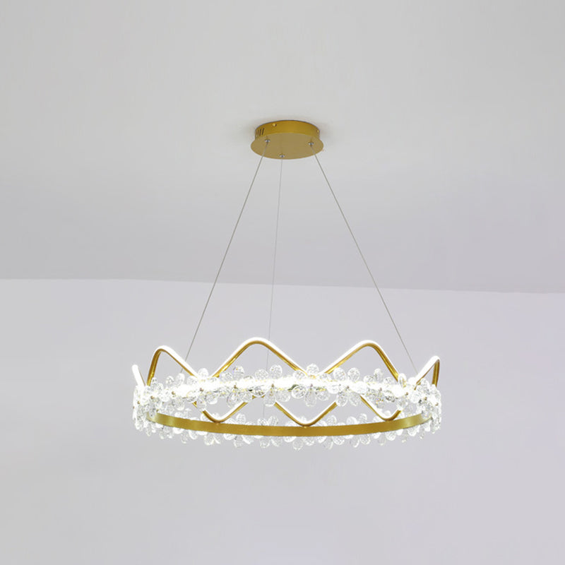 Nordic Style Crystal Pendant Light With 1 Suspended Crown For Living Room Gold / 32.5 White