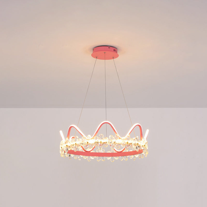 Nordic Style Crystal Pendant Light With 1 Suspended Crown For Living Room Pink / 25 Remote Control
