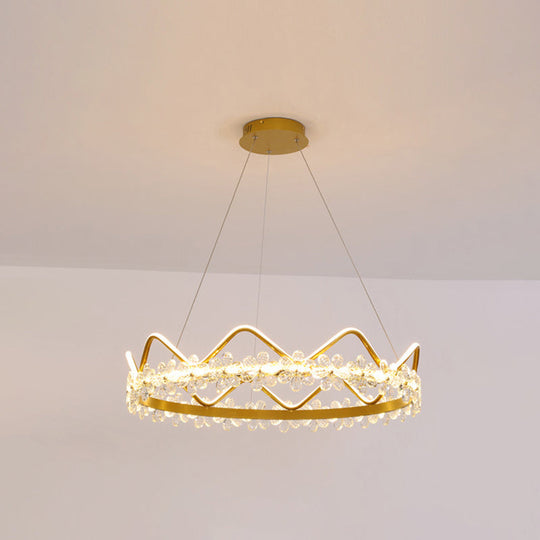 Nordic Style Crystal Pendant Light With 1 Suspended Crown For Living Room Gold / 32.5 Remote Control