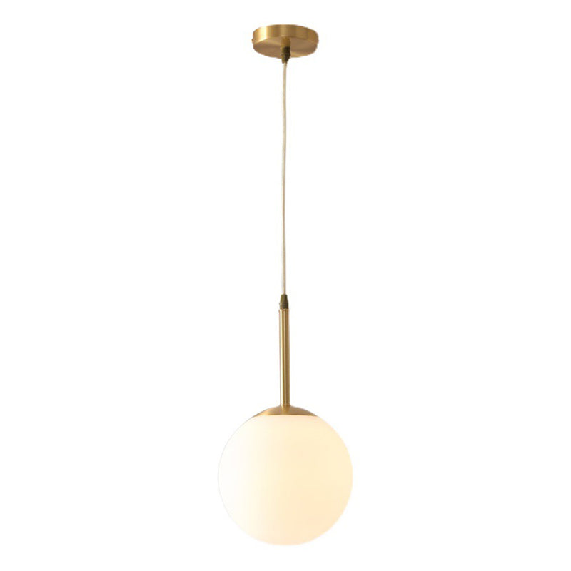 Mid-Century Modern Brass Pendant Light with Spherical White Glass Shade