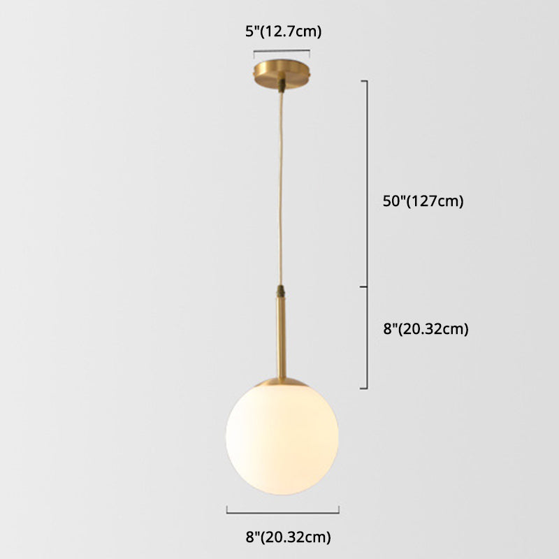 Mid-Century Modern Brass Pendant Light With Spherical White Glass Shade
