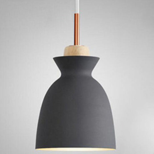 Nordic Style 1-Light Pendant Lamp With Wooden Top For Modern Restaurants Grey / 7.5