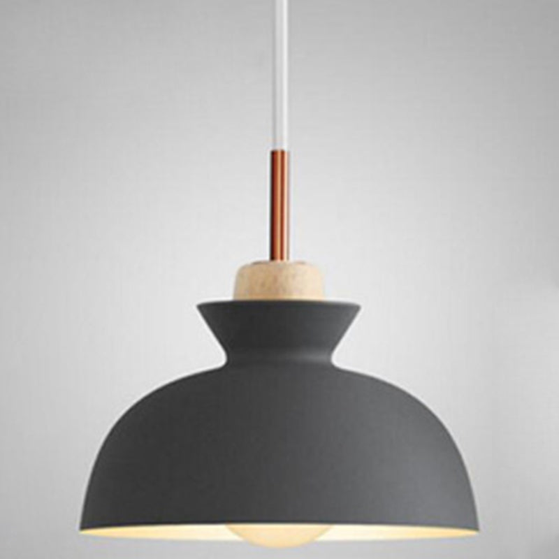 Nordic Style 1-Light Pendant Lamp With Wooden Top For Modern Restaurants Grey / 11