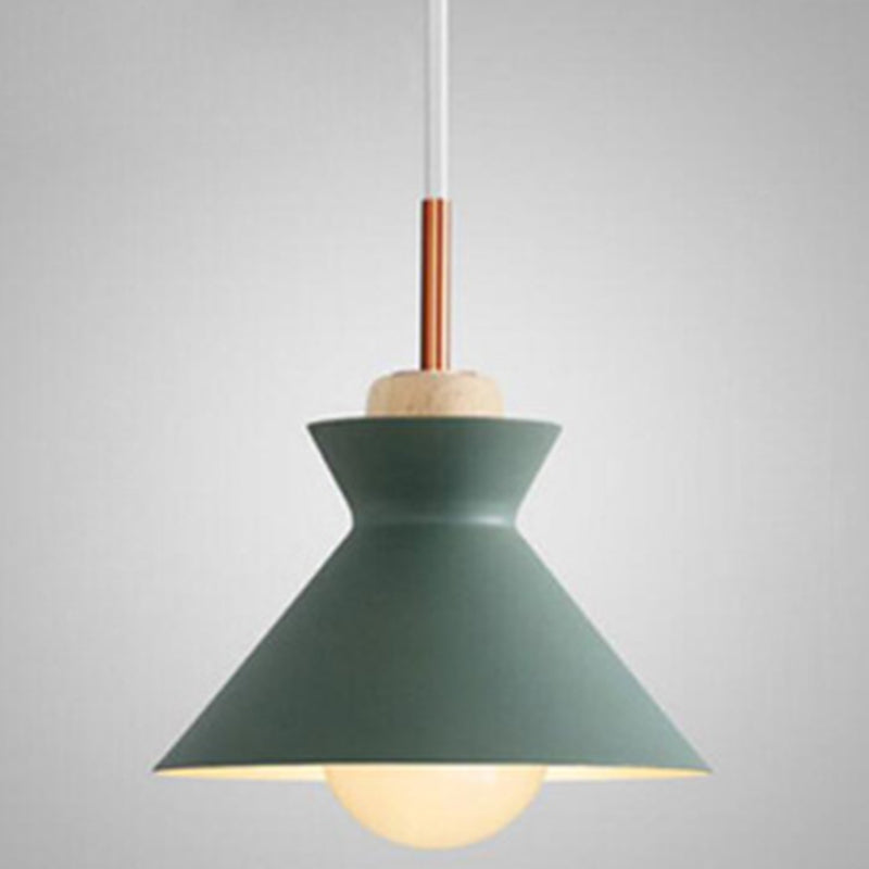 Nordic Style 1-Light Pendant Lamp With Wooden Top For Modern Restaurants Green / 10
