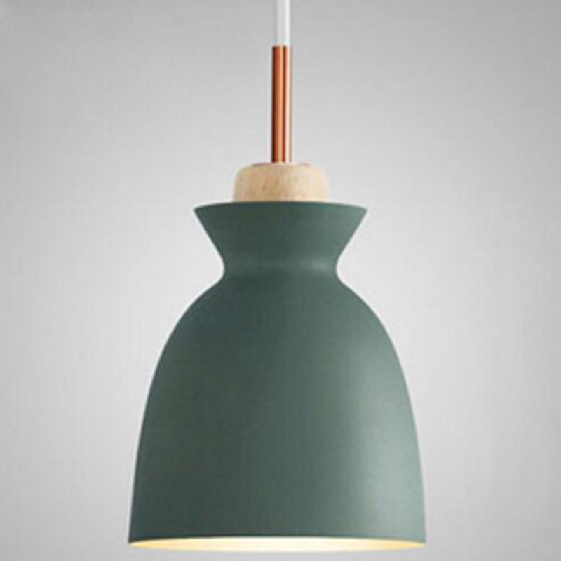 Nordic Style 1-Light Pendant Lamp With Wooden Top For Modern Restaurants Green / 7.5