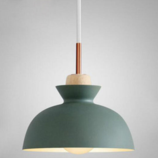 Nordic Style 1-Light Pendant Lamp With Wooden Top For Modern Restaurants Green / 11