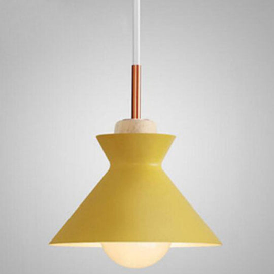 Nordic Style 1-Light Pendant Lamp With Wooden Top For Modern Restaurants Yellow / 10