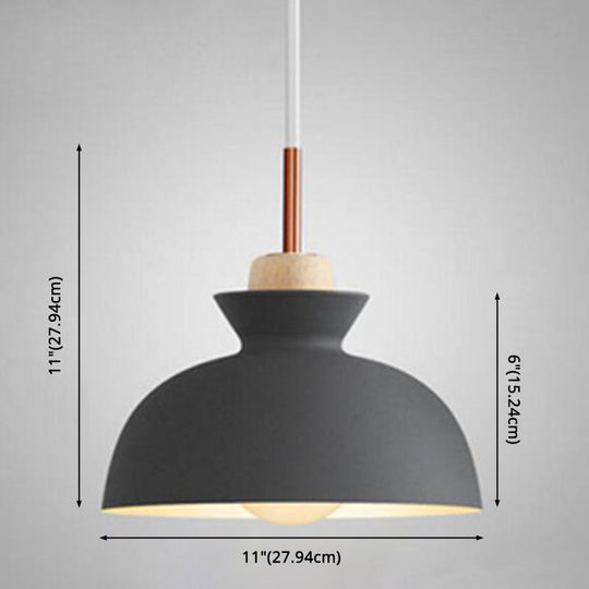 Nordic Style 1-Light Pendant Lamp With Wooden Top For Modern Restaurants