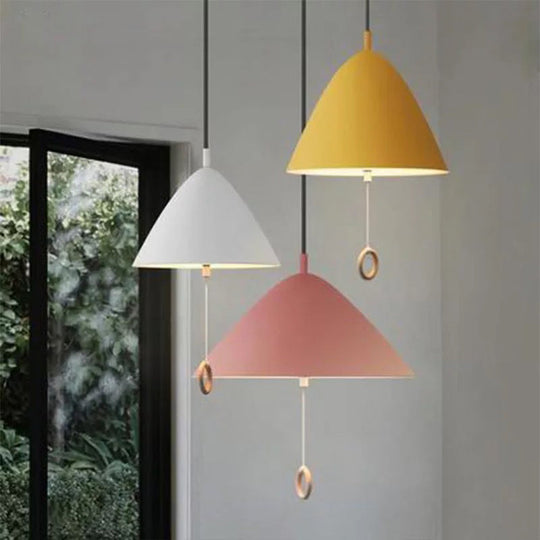 Contemporary Metal Macaron Pendant Light With Pull Ring - 1-Light Modern Lighting