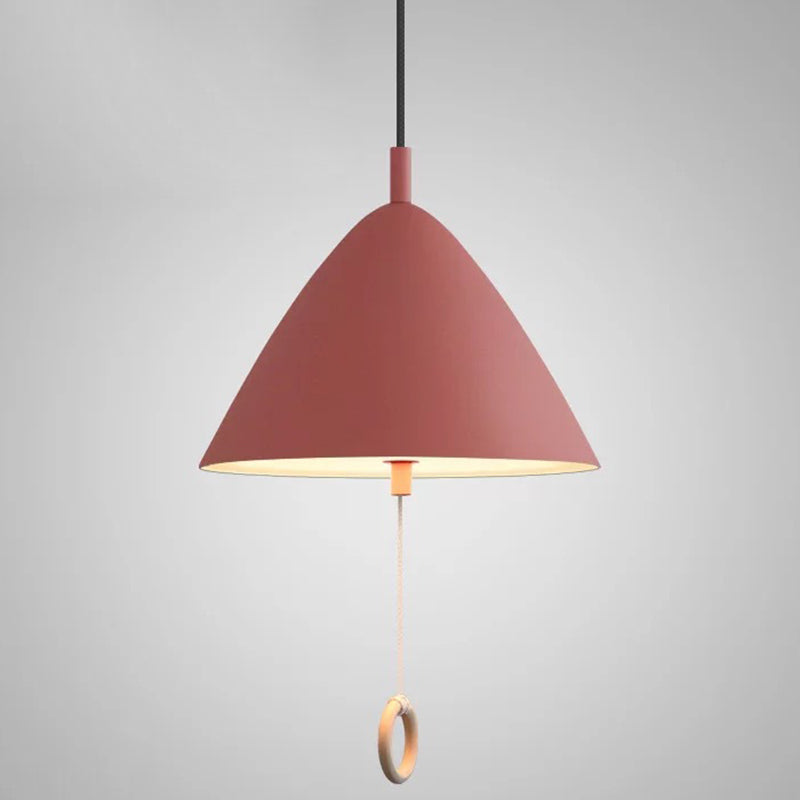 Contemporary Metal Macaron Pendant Light With Pull Ring - 1-Light Modern Lighting Red / 11