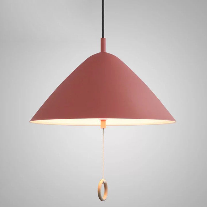 Contemporary Metal Macaron Pendant Light With Pull Ring - 1-Light Modern Lighting Red / 16
