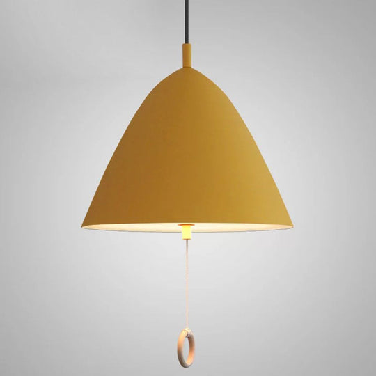 Contemporary Metal Macaron Pendant Light With Pull Ring - 1-Light Modern Lighting Yellow / 13