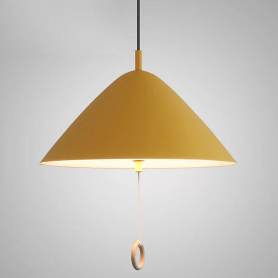 Contemporary Metal Macaron Pendant Light With Pull Ring - 1-Light Modern Lighting Yellow / 16