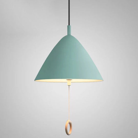 Contemporary Metal Macaron Pendant Light With Pull Ring - 1-Light Modern Lighting Blue / 11