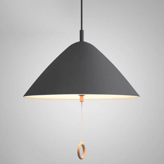 Contemporary Metal Macaron Pendant Light With Pull Ring - 1-Light Modern Lighting Grey / 16