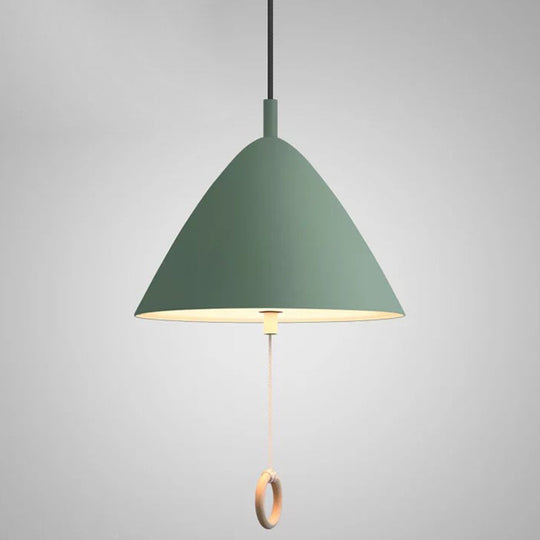 Contemporary Metal Macaron Pendant Light With Pull Ring - 1-Light Modern Lighting Green / 11