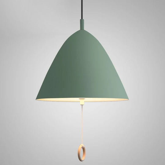 Contemporary Metal Macaron Pendant Light With Pull Ring - 1-Light Modern Lighting Green / 13