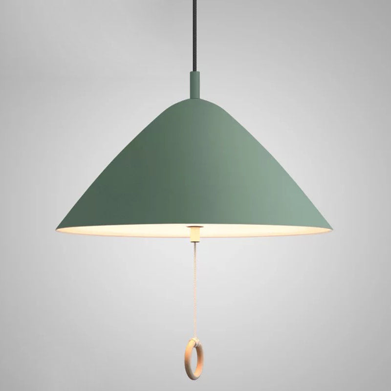 Contemporary Metal Macaron Pendant Light With Pull Ring - 1-Light Modern Lighting Green / 16