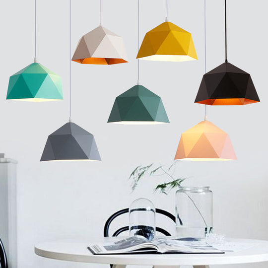 Nordic Macarons Style 1-Light Diamond Pendant: Elegant Metal Hanging Lamp For Dining Room