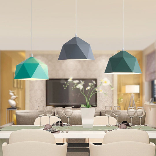 Nordic Macarons Style 1-Light Diamond Pendant Lamp - Modern Metal Dining Room Hanging Lighting