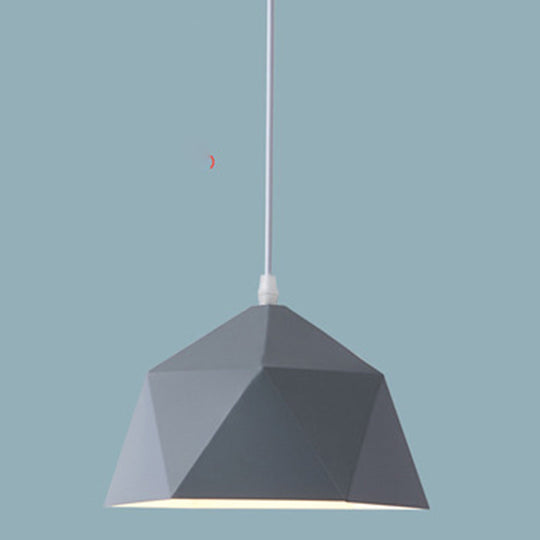 Nordic Macarons Style 1-Light Diamond Pendant: Elegant Metal Hanging Lamp For Dining Room Grey / 15