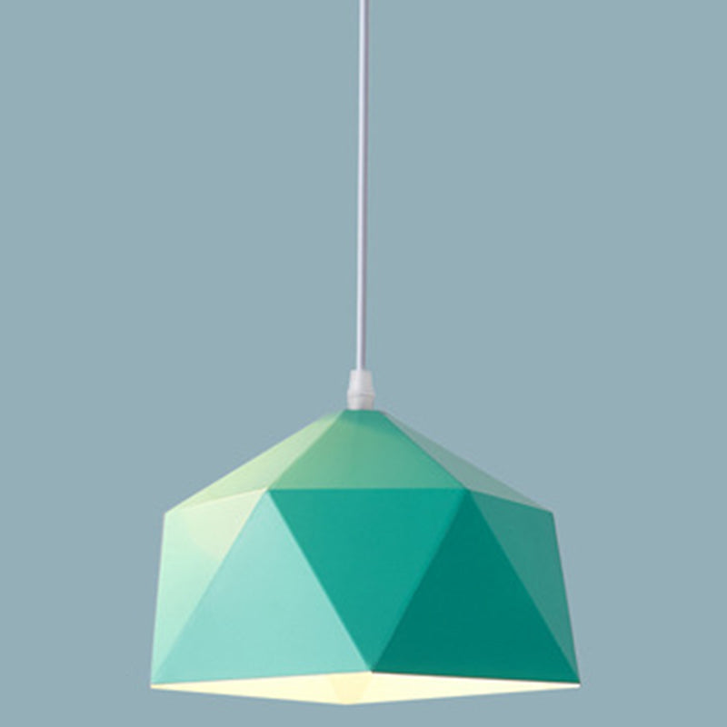 Nordic Macarons Style 1-Light Diamond Pendant: Elegant Metal Hanging Lamp For Dining Room Green / 15