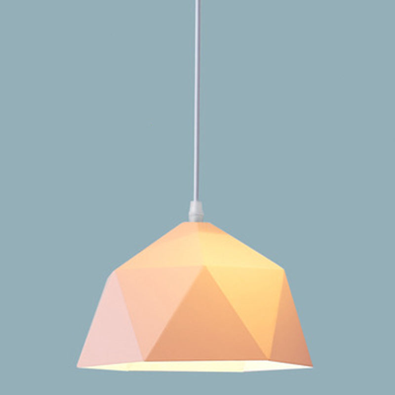 Nordic Macarons Style 1-Light Diamond Pendant: Elegant Metal Hanging Lamp For Dining Room Pink / 15