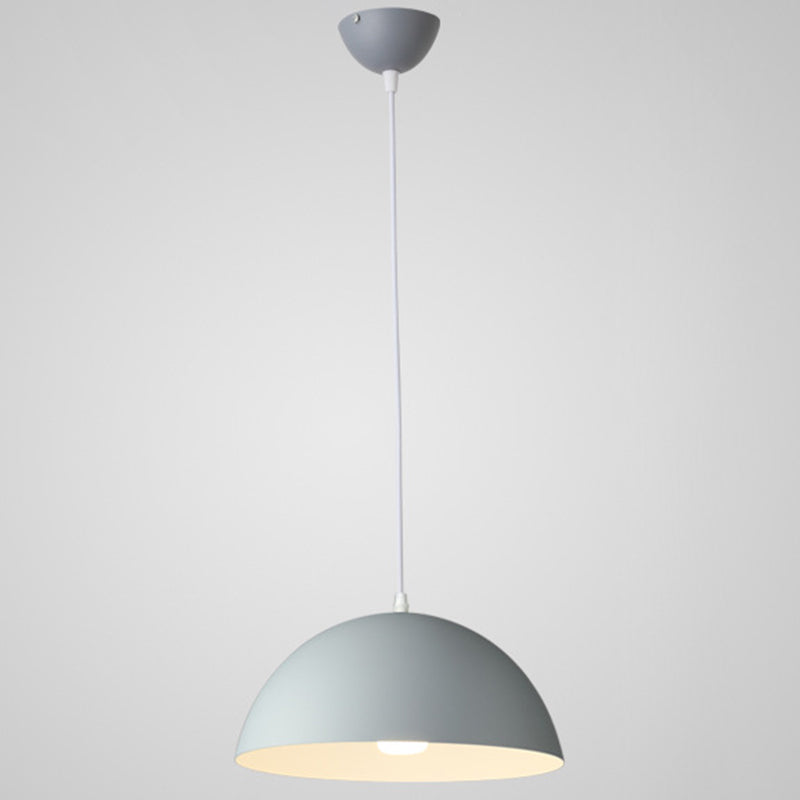 Nordic Minimalist Metal Hanging Light For Restaurant - Ribbed Dome Design Grey / 12