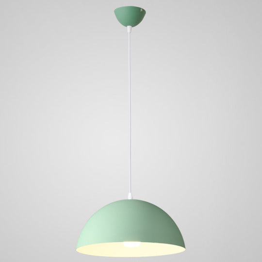 Nordic Minimalist Metal Hanging Light For Restaurant - Ribbed Dome Design Green / 12